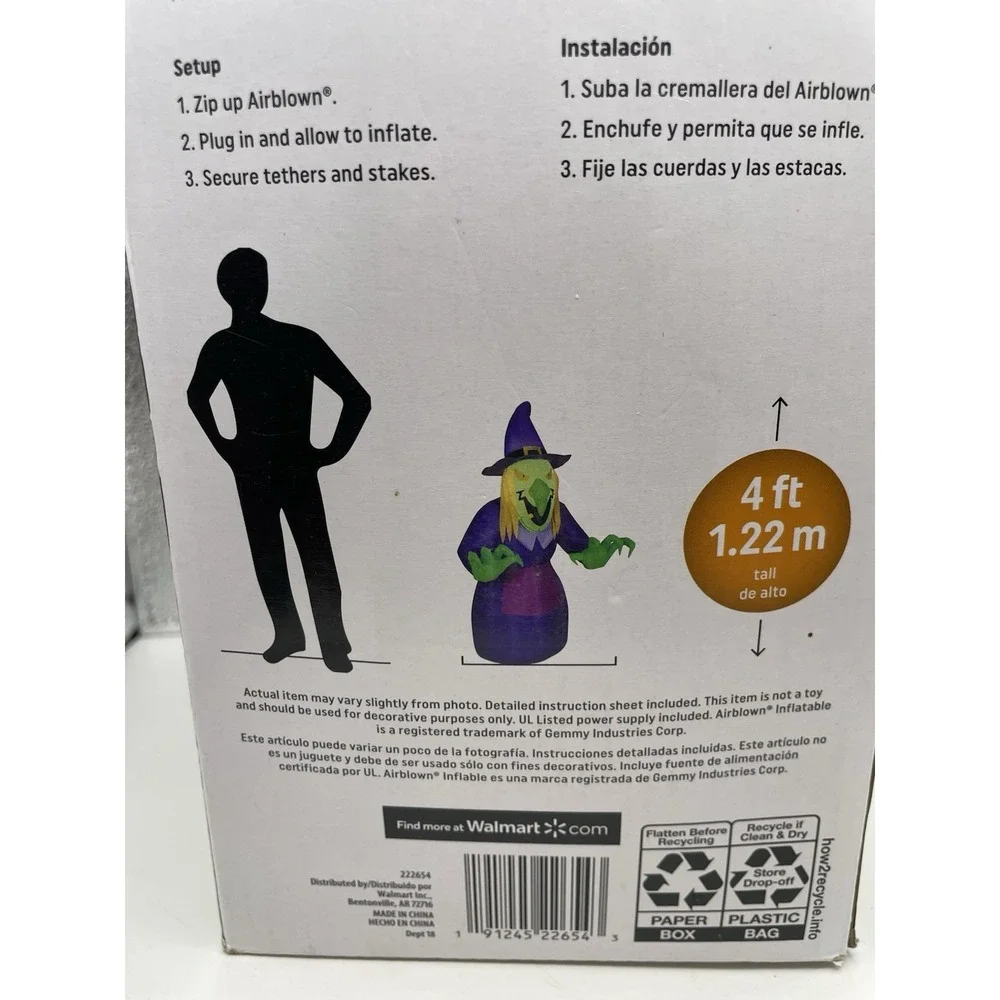 Gemmy Halloween Scary Witch Airblown‎ Inflatable Yard Decor Purple & Green 4 ft